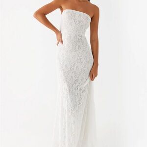Peppermayo White Strapless Lace Dress